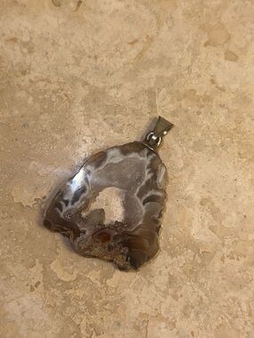 Natural Agate Geode Pendant in Brown and White